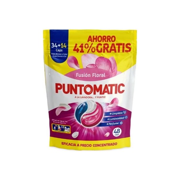 Puntomatic detergente ropa blanca y color fusión floral 34 + 14 GRATIS